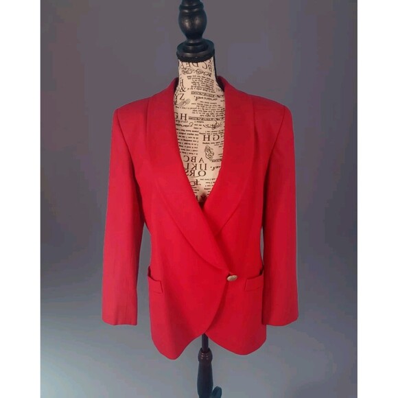 Saville Woolmark Jacket Blazer Red Sz 8 Vintage Lined Single Button Shoulder Pad - Picture 1 of 16